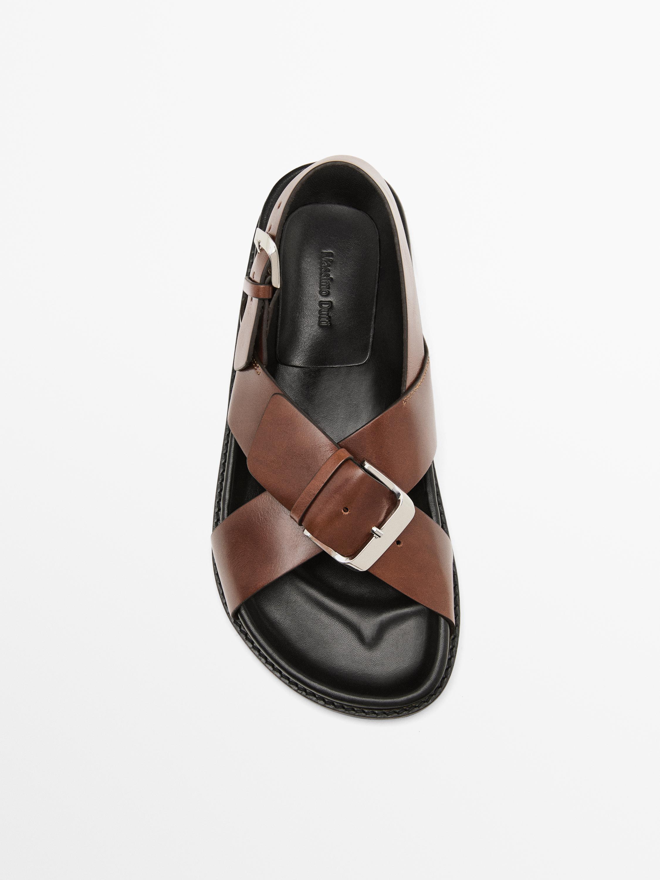 Leather crossover sandals